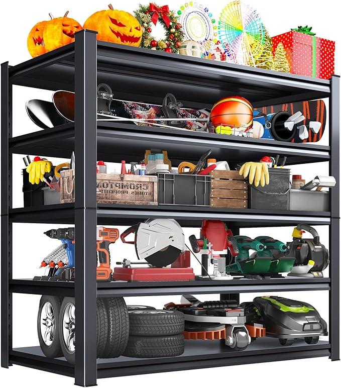 Garage Storage Shelves 5-Tier,Garage Storage System Shelves Adjustable,Storage Shelving for Basement,Pantry,Kitchen,Warehouse (1, 72" H x 59" W x 19.6" D)
