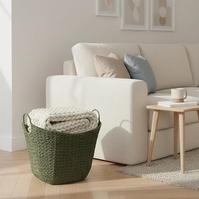 Household Essentials Natural Woven Wicker Storage Basket with Handles
