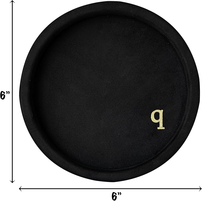 COLLECTIVE HOME - Velvet Jewelry Tray, 6" Monogrammed Jewelry Dish, Smooth Velour Display Dish for Rings, Earrings, Necklaces, Makeup, Personalized Gifts for Women (Black-q)