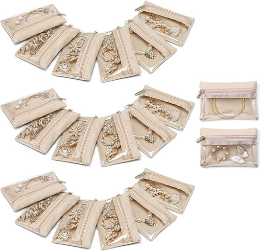 VLANDO Jewelry Travel Case,Travel Jewelry Organizer with Clear Velvet Jewelry Bags Zipper Pouch for Women Girl Gift 20Pcs