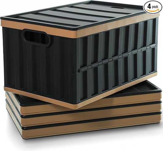 Citylife 64L Collapsible Storage Bins with Lids Plastic Storage Containers for Organizing Stackable Storage BoxLarge Heavy Duty Utility Crates, 4 Packs