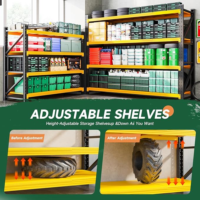 Letaya 3000LBS Heavy Duty Storage Shelves,70" H Metal Garage Shelving Units,4 Tier Large Tall Industrial Shelving,Adjustable Utility Rack Shelf for Warehouse,Basement (Yellow, 48" W x 24" D x 70" H)