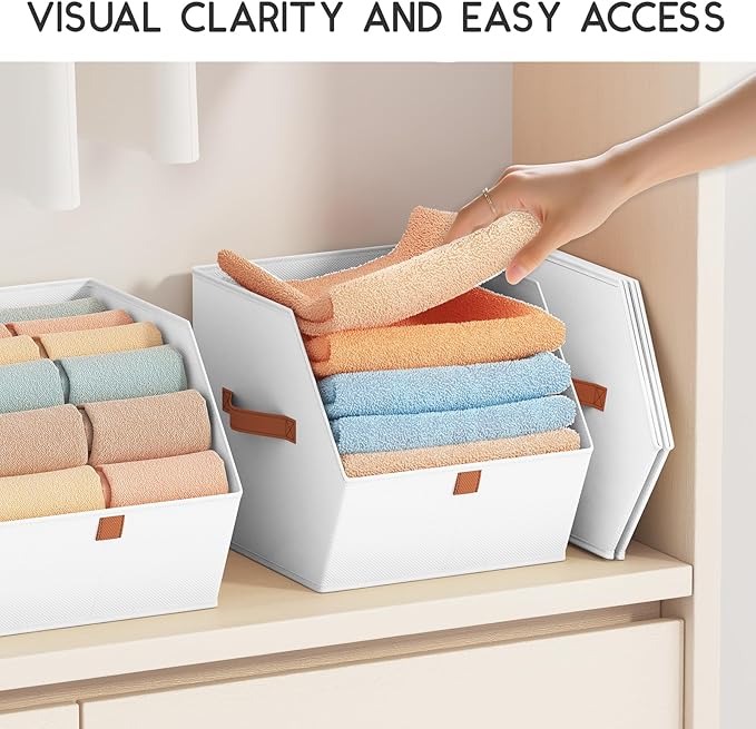 Homsorout Fabric Closet Storage Cubes - 6 Pack Square Storage Bins with Dual Handles for Clothes, Towels, Toys, Cube Storage Organizers for Bedroom, Nursery, Shelves, Closet, Small Spaces, White