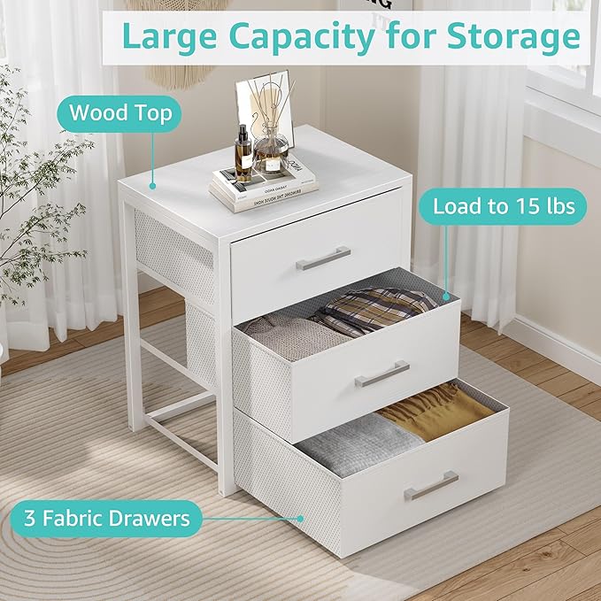 BOLUO Closet Drawers White Fabric 3 Drawer Small Dresser for Closet Organizers and Storage Bedroom Dorm Modern