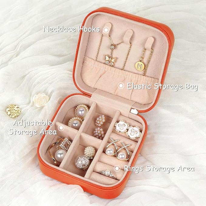 MFXIP Travel Jewelry Case Small Jewelry Box Jewelry Organizer Storage Case Portable PU Leather Mini Jewelry Travel Case for Girls Womens Earring, Necklace, Rings,Bracelets