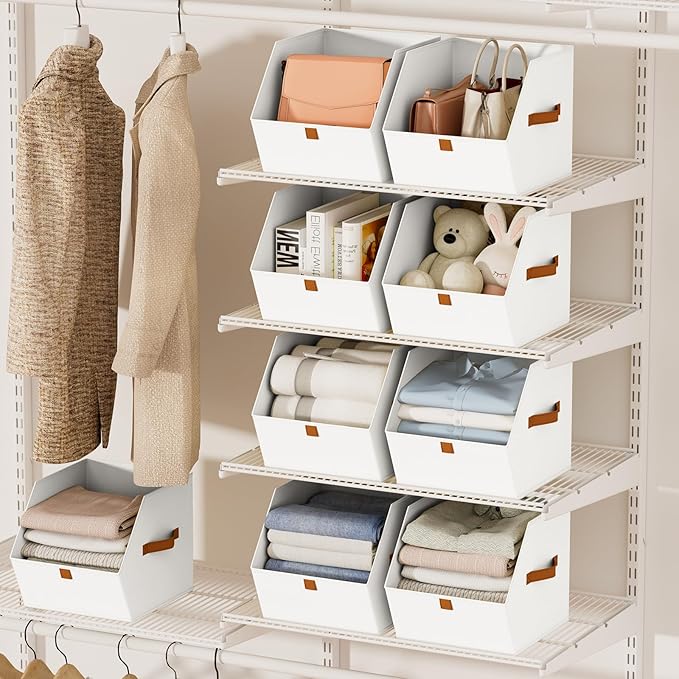 Homsorout Fabric Closet Storage Cubes - 6 Pack Square Storage Bins with Dual Handles for Clothes, Towels, Toys, Cube Storage Organizers for Bedroom, Nursery, Shelves, Closet, Small Spaces, White
