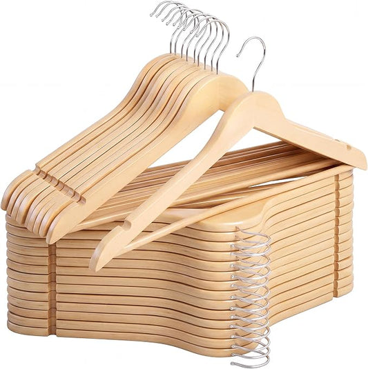 StorageWorks Wooden Hangers 30 Pack, Wood Coat Hangers for Closet, Heavy Duty Clothes Hangers for Suits, Shirts, Pants, Jackets, Natural Wood Color
