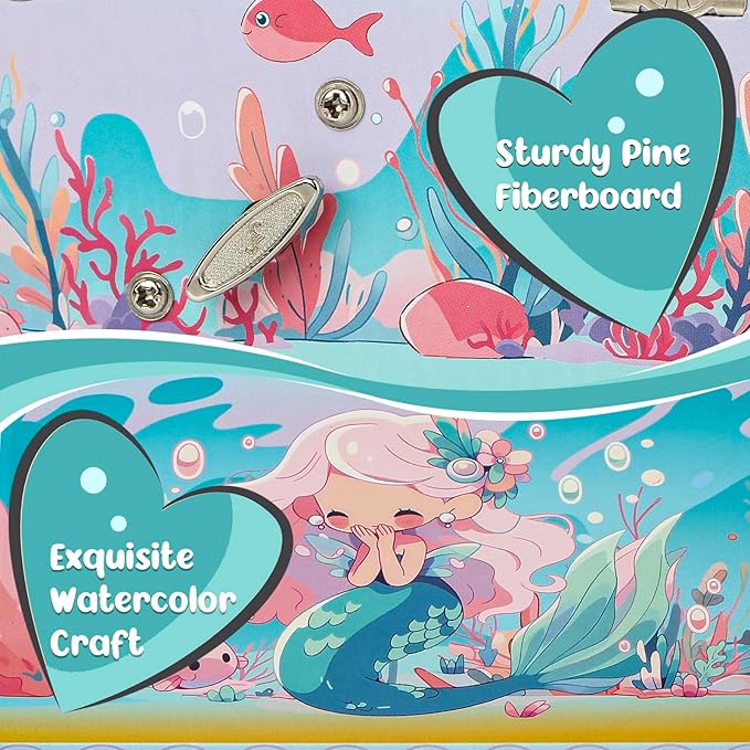 Girls' Musical Jewelry Box Organizer with Jewelry Set - blue ocean mermaid Theme, OVER THE WAVES Tune - Jewelry Storage and jewelry box for girls