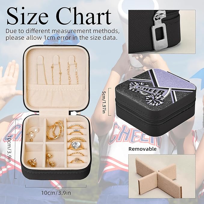 Cheerleader Travel Jewelry Case, Cheer Travel Jewelry Box for Women, Mini Jewelry Travel Case for Cheer Team, Cheerleader Gifts for Girls (Lilac)