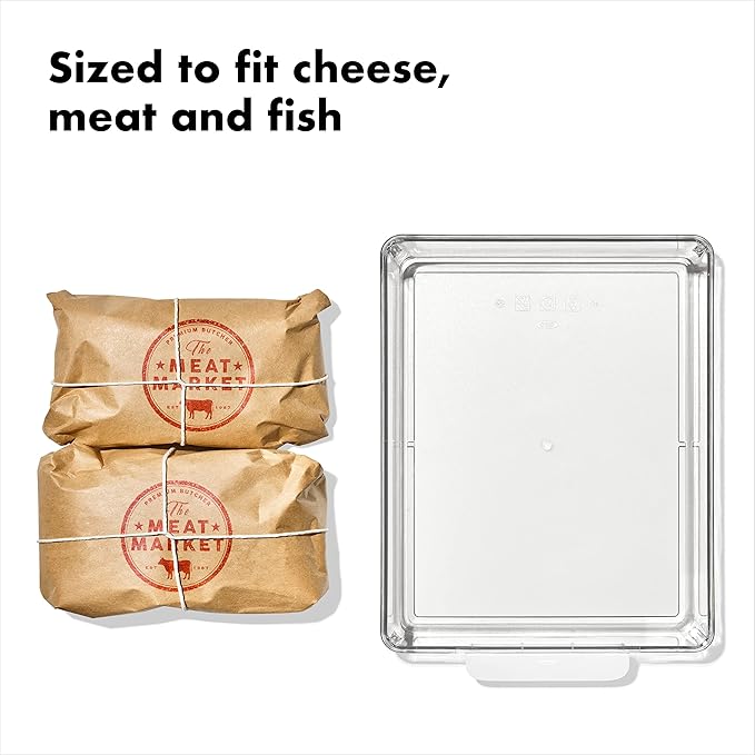 OXO Good Grips Fridge Organization Bin 8 in x 10 in - for Deli Meats, Cheeses, Loose Fruits and More (Pack of 4)