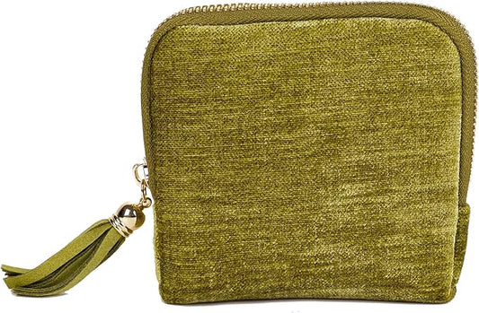 ASINGYER Travel Jewelry Storage Bag for Women, Velvet Portable Jewelry Organizer with Tassel Zipper, Small Pouches for Bracelets Necklaces Rings Earrings, Wedding Gift for Women (Green)