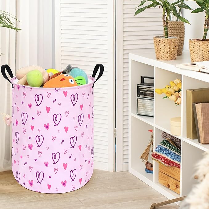 Collapsible Kids Laundry Basket Clothes Hamper, Foldable Storage Organizer Bin, Toy Clothes Storage with Handles for Boys Girls Bedroom, Room Decor Love