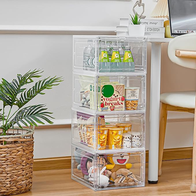 LXLXXL Storage Bins with Lids, 6 Pack Clear Plastic Storage Containers with Magnetic Acrylic Door, 19 Qt Stackable Storage Box for Home,Office Organizing