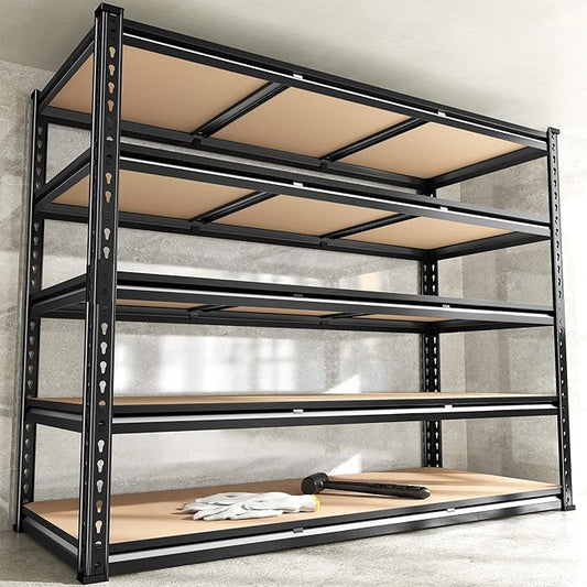 REIBII 48" W Garage Shelving 3080LBS Storage Shelves 5 Tier Industrial Shelving Adjustable Metal Storage Shelves for Garage, Basement, Warehouse, Commercial, Easy Assemble, 48" W x 72" H x 24" D