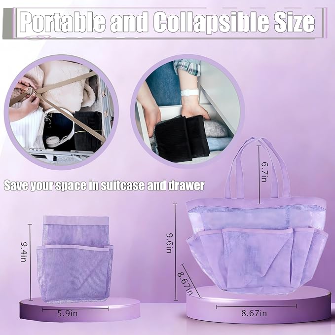 Attmu 2 Pack Mesh Shower Caddy Portable, Quick Dry Hanging Shower Tote Bag for College Dorm Room Essentials, Large Capacity Caddy Dorm for Bathroom Gym Swimming