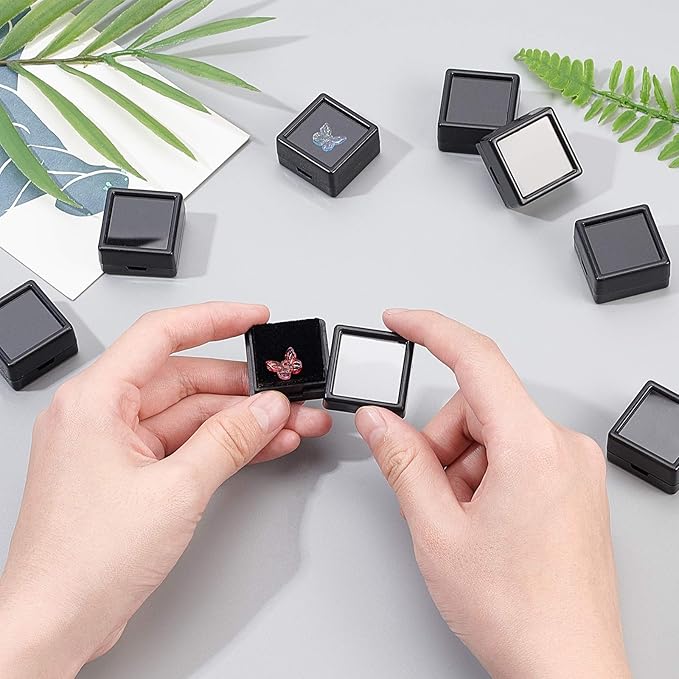 BENECREAT 36PCS Black Gemstone Display Box Mini Square Acrylic Jewelry Box Container(1.2x1.2x0.6) with Clear Top Lids and Sponge for Gems,Jewelry Packing