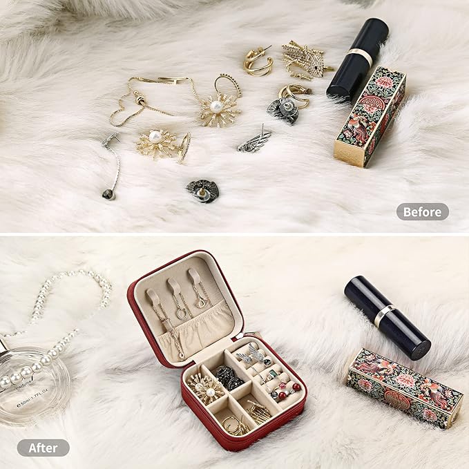 TRODANCE Mini Jewelry Case, Small Travel Jewelry Organizer, Portable Jewelry Box Mini Storage Organizer Display Box For Rings Earrings Necklaces (Red-4pcs)