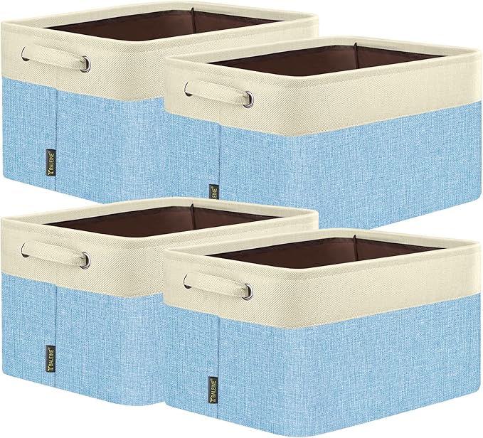 BALEINE 4 Pack Fabric Closet Storage Bins for Shelves, Linen Closet Organizers and Storage, Decorative Baskets for Organizing, Shelf, Clothes, Home, Office (Skyblue, 14''x10''x8.5'')