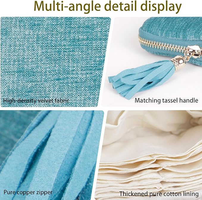 ASINGYER Travel Jewelry Storage Bag for Women, Velvet Portable Jewelry Organizer with Tassel Zipper, Small Pouches for Bracelets Necklaces Rings Earrings, Wedding Gift for Women (Sky blue)