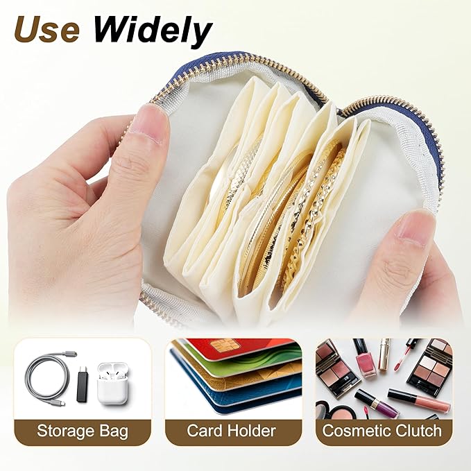 VOCOSTE Travel Jewelry Case, Portable Jewelry Organizer with 6 Independent Layers, Small Pouch Bag for Necklace Bracelet Rings Earring Storage, Women Gift Idea, Blue