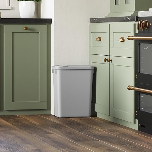 Dowell 35Qt Wastebasket Trash Container, 9Gal, Plastic, Stackable, for Kitchen/Bathroom/Office, Fits Under Sink/Desk (Can Only, Grey 4000 35 04)