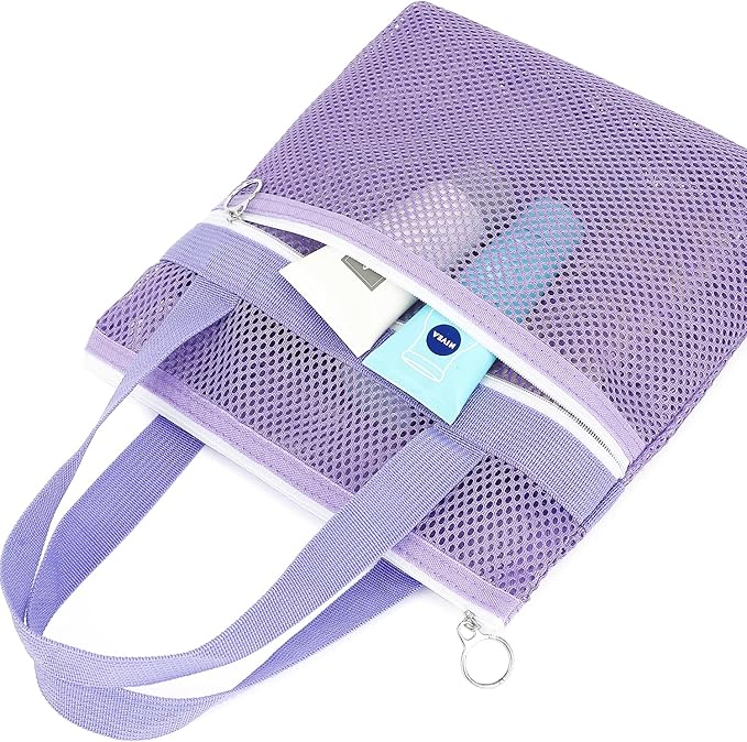Fammart Mesh Shower Caddy Portable with Zipper & 2 Pockets - Quick Dry Shower Caddy Hanging for Travel Gym Camp Beach - Organizer Bag Bathroom Essentials for College Dorm