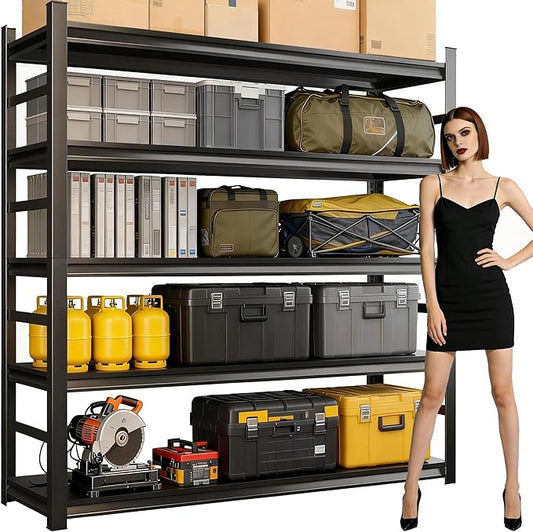 Garage Shelving,5 Tier Heavy Duty Shelving,72" H Metal Shelving Unit and Storage,3000lbs Capacity Steel Shelving,Industrial Shelves for Garage/Warehouse/Basement Black Adjustable Shelves