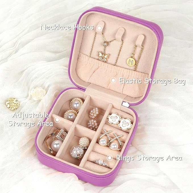 MFXIP Travel Jewelry Case Small Jewelry Box Jewelry Organizer Storage Case Portable PU Leather Mini Jewelry Travel Case for Girls Womens Earring, Necklace, Rings,Bracelets