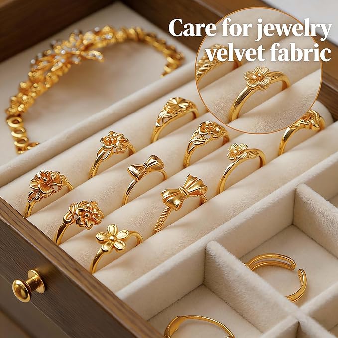 Wooden Jewelry Box Organizers and Storage for Girls Women 6 Drawers Multi-Layer Storage Case for Rings Earrings Necklaces Bracelets Vintage Box