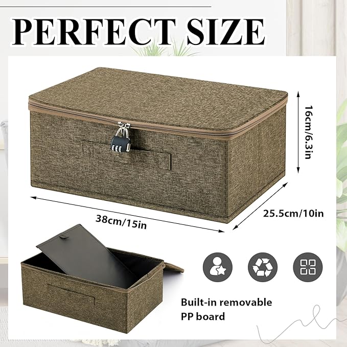 Briwooody Discreet Lockable Toy Bag Storage Organizer Toy Bag Storage Bins Case with Zipper Lid for Women and Men Clothes Container(Coffee,15 x 10 x 6.3 Inch)