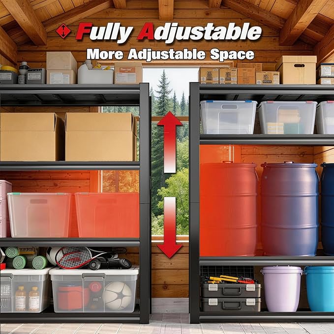 40W Garage Storage Shelves,2200LBS Metal Storage Shelves,Adjustable Heavy Duty Metal Garage Shelving Units Industrial Shelving for Garage,Basement,Warehouse,19.6" D x 39.37" W x 59.84" H