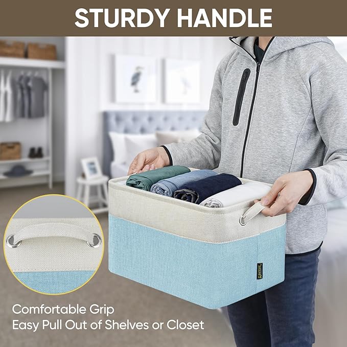 BALEINE 1 Pack Fabric Closet Storage Bins for Shelves, Linen Closet Organizers and Storage, Decorative Baskets for Organizing, Shelf, Clothes, Home, Office (Skyblue, 15''x11''x9.5'')