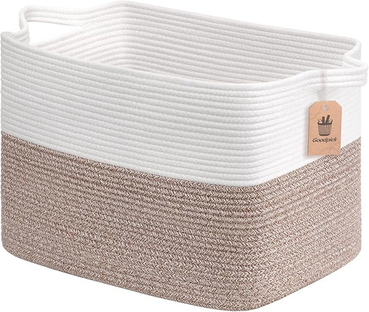 Goodpick Woven Baskets for Organizing, Rectangle Toy Baskets Storage Kids, Rope Storage Basket with Handles, Large Blanket Basket for Living Room, 18 x 14 x 12 Inches