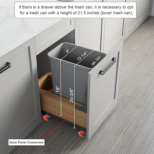 Dowell Single 35Qt Undermount Trash Pull-Out Waste Container with Full Extension Soft-Close Slides, Bottom Mounted, Face Frame/Frameless Min. Cabinet Opening: 12-1/2 Inch Wide-4008 0115 35