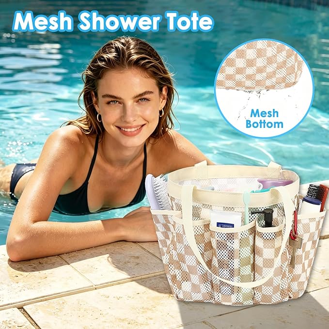 Fammart Mesh Shower Caddy Portable for College Dorm Room Essentials, 8-Pocket Large Shower Basket Tote Bag with 2 Handles for Toiletry, Bathroom, Beach, Camp, Gym
