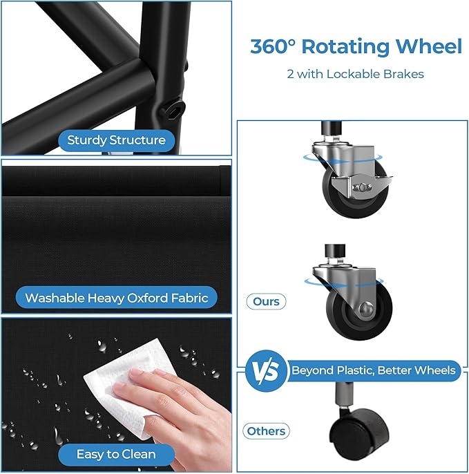 GRANNY SAYS 80L Slim Laundry Hamper with Silent Brake Wheels, Sturdy Metal Frame & Handle, Rolling Laundry Basket for Laundry Room, Bedroom, Bathroom, or RV – Great for Singles or Couples, Black