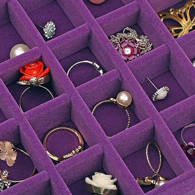 24 Grids Velvet Glass Ring Earrings Jewelry Box Earrings Organiser Storage Holder Display Case