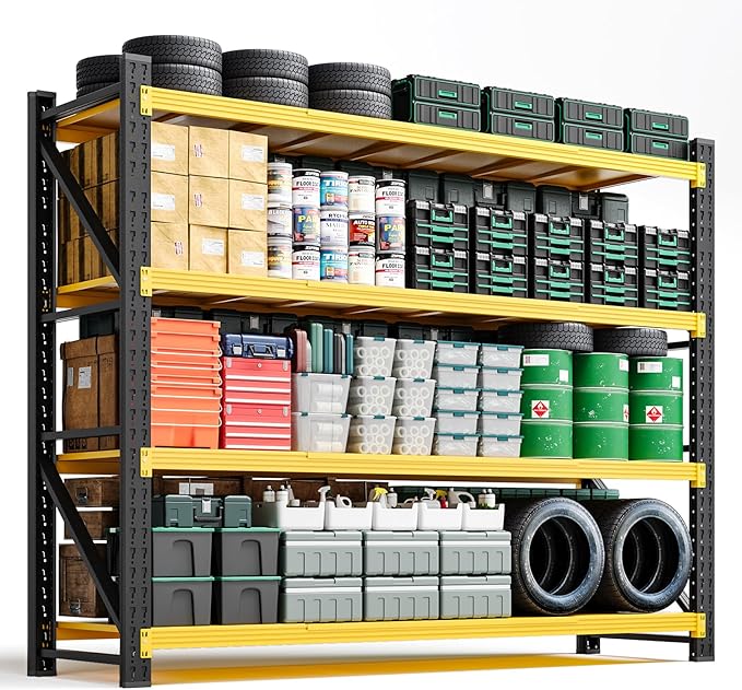 Letaya 6000LBS Heavy Duty Storage Shelves,79" W Metal Garage Shelving Units,4 Tier Large Tall Industrial Shelving,Adjustable Utility Rack Shelf for Warehouse,Basement (Yellow, 79" W x 24" D x 79" H)
