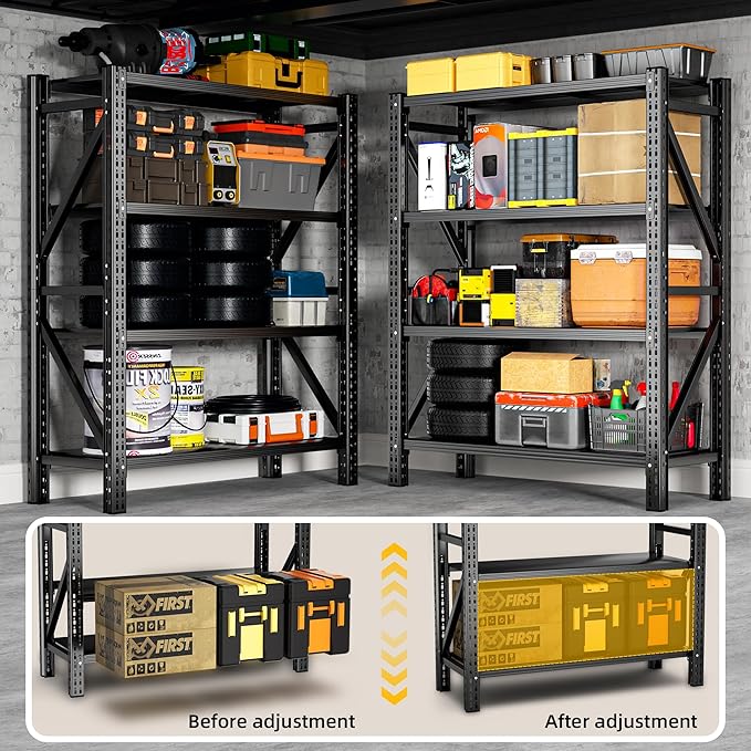 Heavy Duty Garage Shelving, 46" W x 20" D x 71" H, 3500 LBS Capacity, 4-Tier Adjustable Metal Storage Shelves, Reinforced Steel Storage Rack for Garage, Basement, Utility Room