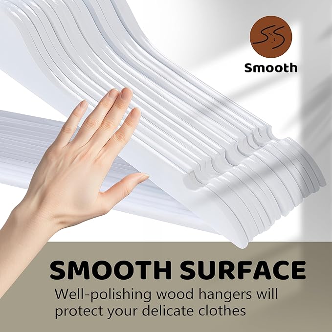 Edergoo Wooden Hangers 30 Pack, Smooth Wood Hangers with 360° Swivel Hook & Notches, Slim Coat Hanger Wooden for Closet, White