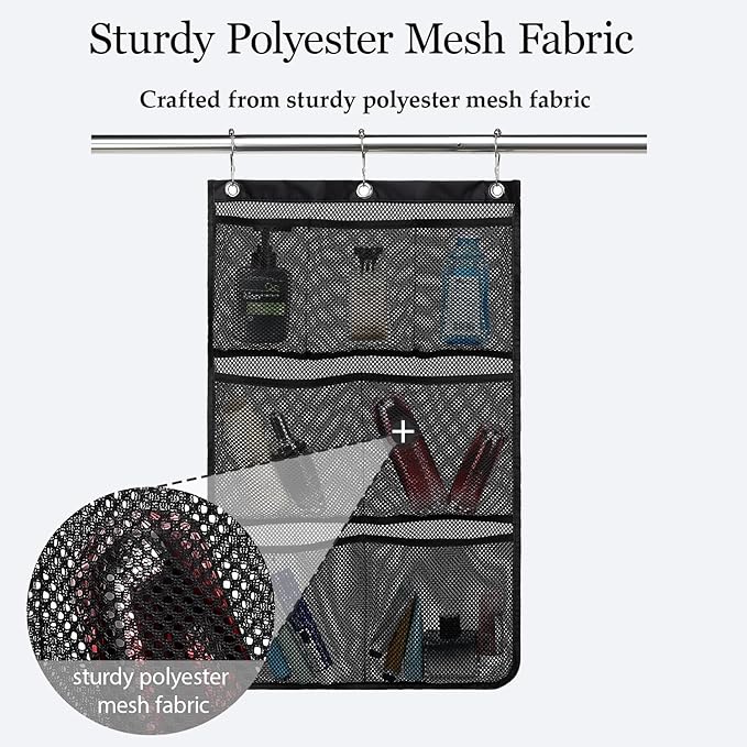 GYEUKHAM Hanging Mesh Shower Caddy for Bathroom - Quick Drying Portable Shower Organizer with Multiple Pockets for Soap,Shampoo and Cruise Ship Essentials Saving Bathroom Storage,Black,1 Pack