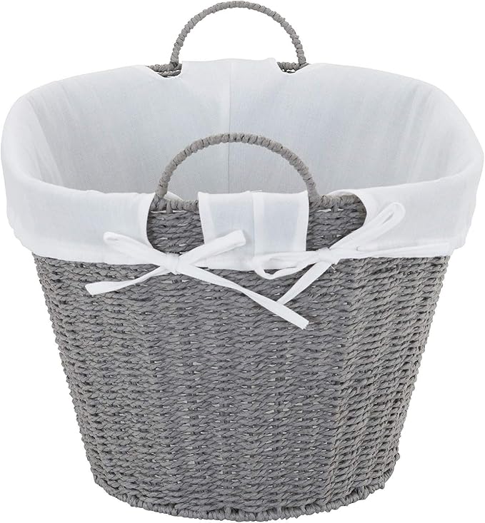 Household Essentials ML-7267 Decorative Wicker Laundry Basket with Handles and Removable Liner | Grey