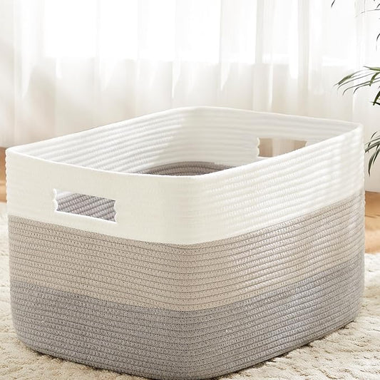 Artfeel Blanket Basket,Rectangle Woven Baskets for Storage,65L Laundry Basket for Decorative Nursery Blanket,Toys,Dirty Clothes and Magazine in Shelves,Baby Room,and Living Room