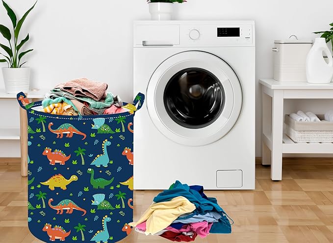 Collapsible Kids Laundry Basket Clothes Hamper, Foldable Storage Organizer Bin, Toy Clothes Storage with Handles for Boys Girls Bedroom, Room Decor Dinosaur