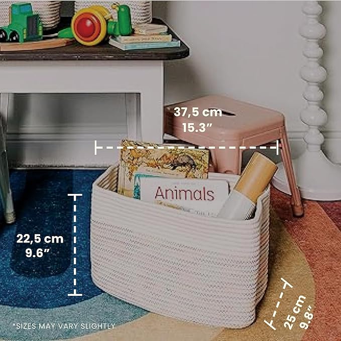 OrganiHaus Rainbow Basket - Colorful Woven Storage Basket for Playroom, Nursery & Classroom Decor & Toy Storage, Rainbow Stitches 15x9x10