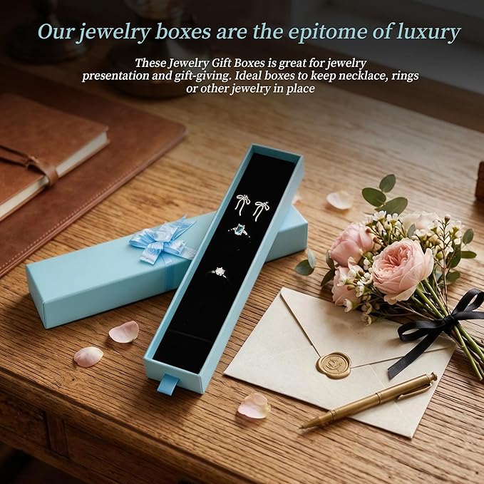 12-Pack Drawer Style Jewelry Gift Boxes with Sponge Insert, 8.7"x1.8"x1.2" Necklace & Bracelet Display Box for Presentation, Cardboard Storage Organizer for Pendant, Ring, Earring - Light Blue