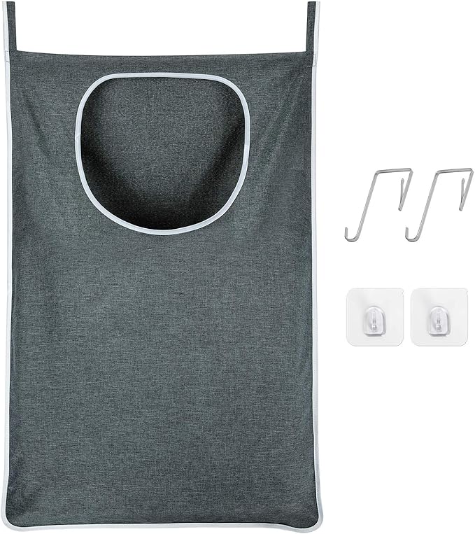 XL Hanging Laundry Hamper, Over the Door Laundry Hamper and Baskets, Wide Opening Hanging Laundry Bag,Hanging Hamper for Bathroom,Dorm,Laundry Room,Chirstmas Gifts（Grey).