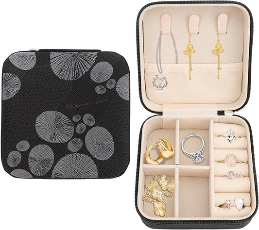Black White Leaves Travel Jewelry Box Jewelry Organizers and Storage Small Jewellery Box Case Personalized Portable Travel Accessories Gifts for Women Girls Wife Girlfriend Birthday Christma