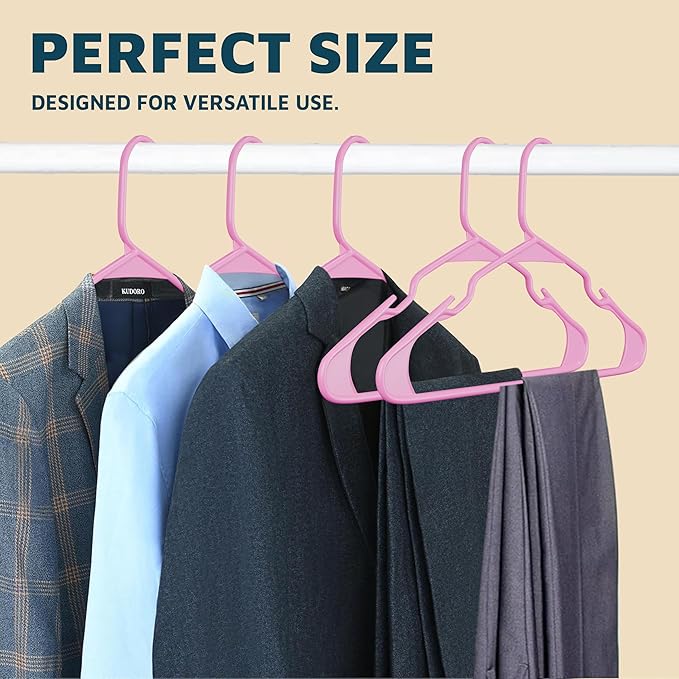 Lifemaster Plastic Clothes Hangers – Heavy Duty Hanger Set, for Organizing Clothes, Dresses, and Coat, Holds Up to 5 lbs, Space-Saving Hangers with Non-Slip Shoulder Grooves, Pack of 80, Pink