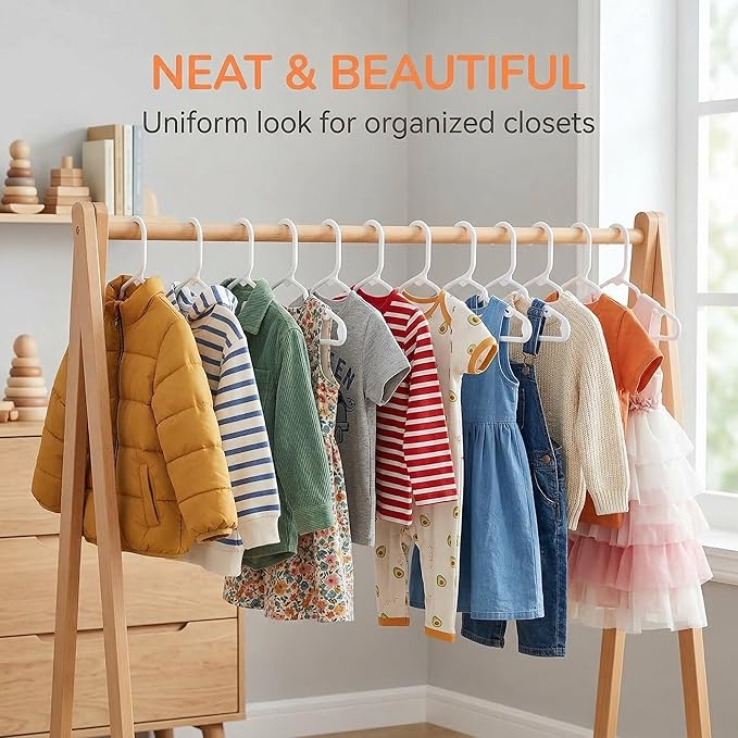 HOUSE DAY Baby Hangers 100 Pack - Durable Plastic Infant & Kids Clothes Hangers, Thin Compact Space-Saving Design for Nursery/Children's Closet, Toddler Small Hangers White (Infant/Baby/Toddler/Kids)